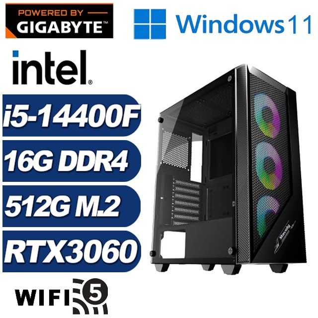 GIGABYTE 技嘉 (DIY)加農炮I24BW(i5-14400F/H610/16G/512G M.2/RTX 3060/Win11)