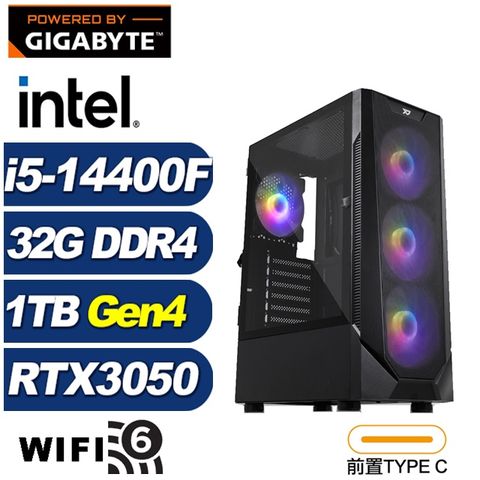 GIGABYTE 技嘉 (DIY)刻瑞斯J12C(i5-14400F/B760/32G/1TB M.2/RTX 3050)