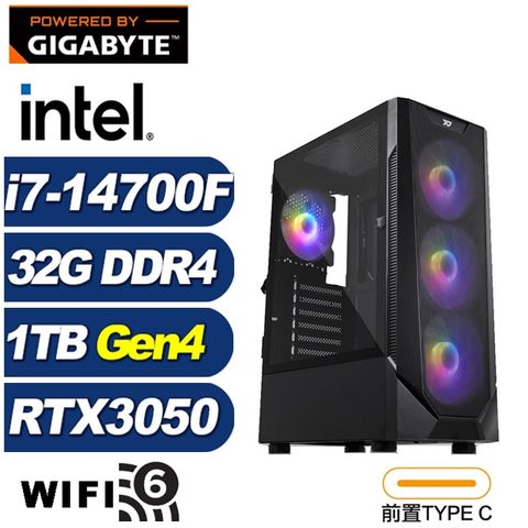 GIGABYTE 技嘉 (DIY)刻瑞斯J18C(i7-14700F/B760/32G/1TB M.2/RTX 3050)