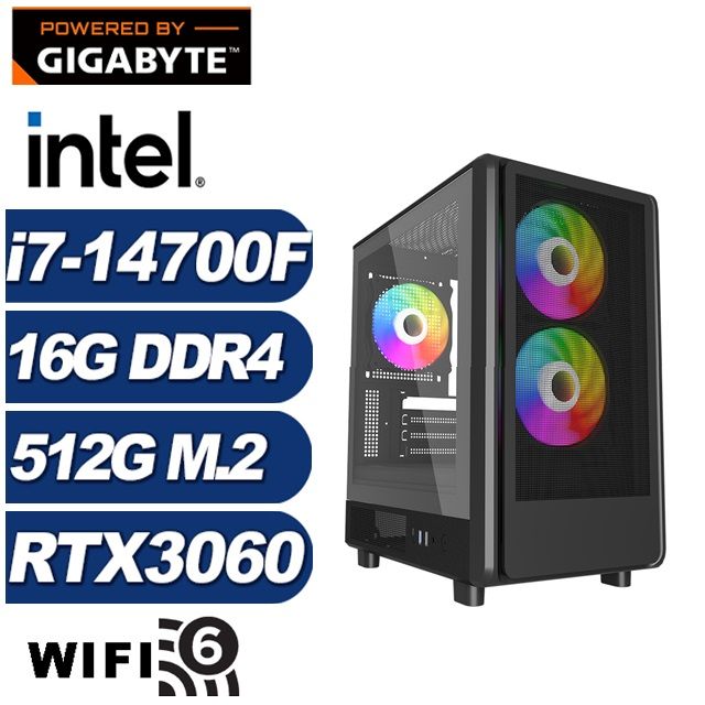 GIGABYTE 技嘉 (DIY)刻瑞斯I22B(i7-14700F/B760/16G/512G M.2/RTX 3060)