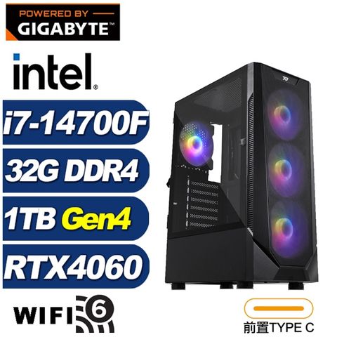 GIGABYTE 技嘉 (DIY)刻瑞斯K30C(i7-14700F/B760/32G/1TB M.2/RTX 4060)