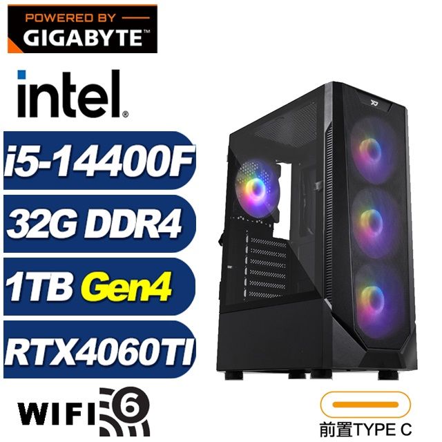 GIGABYTE 技嘉 (DIY)維斯塔K36C(i5-14400F/B760/32G/1TB M.2/RTX 4060TI)