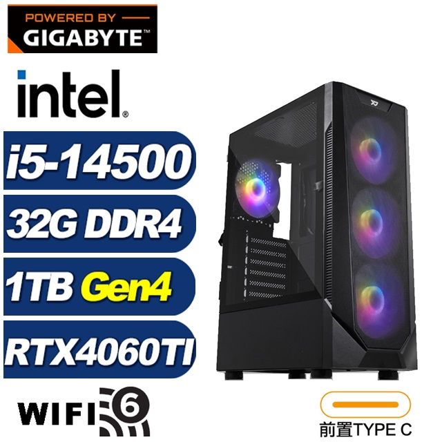 GIGABYTE 技嘉 (DIY)維斯塔K39C(i5-14500/B760/32G/1TB M.2/RTX 4060TI)