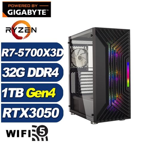 GIGABYTE 技嘉 (DIY)鯤鵬J58C(R7-5700X3D/B550/32G/1TB M.2/RTX 3050)