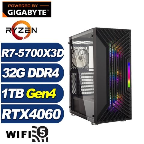 GIGABYTE 技嘉 (DIY)鯤鵬K60C(R7-5700X3D/B550/32G/1TB M.2/RTX 4060)