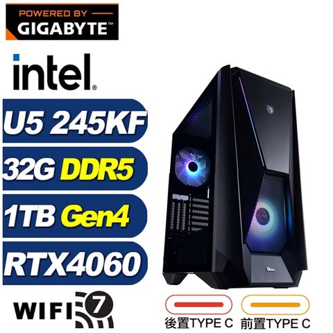 GIGABYTE 技嘉 (DIY)暴風K01C(U5 245KF/Z890/32G/1TB M.2/RTX 4060)