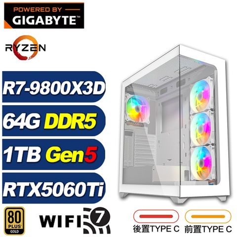 GIGABYTE 技嘉 (DIY)裝甲艦KE0C(R7 9800X3D/RTX 5060 Ti 16G/X870/64G/1TB M.2/水冷)