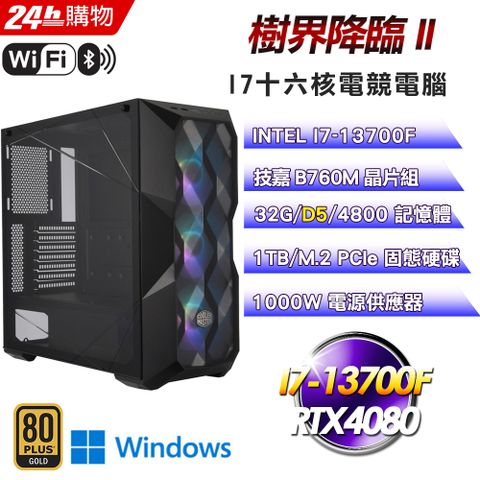 GIGABYTE 技嘉 B760 平台【樹界降臨II】I7十六核RTX4080塔散電競旗艦WIFI效能Win11電腦