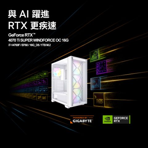 GIGABYTE 技嘉 B760平台〈夜城荒坂護衛〉i7二十核RTX4070Ti S 水冷AI電競繪圖電腦