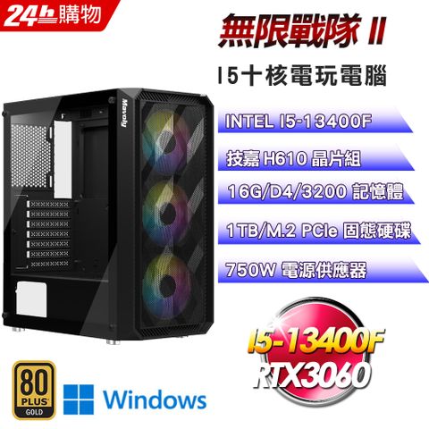 技嘉 H610 平台【無限戰隊II】I5十核RTX3060電競光追Win11電腦