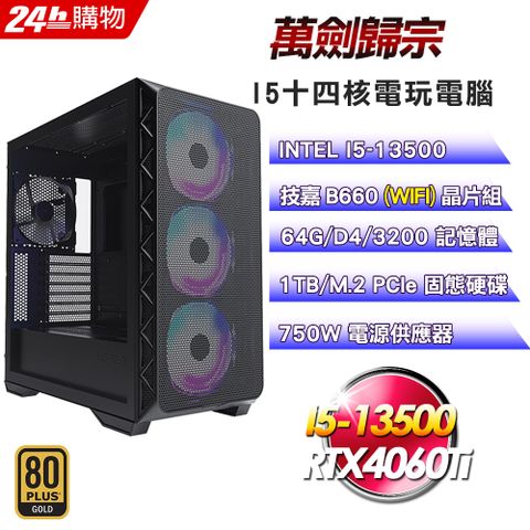 GIGABYTE 技嘉 B660 平台【萬劍歸宗】I5十四核RTX4060Ti電競效能電腦