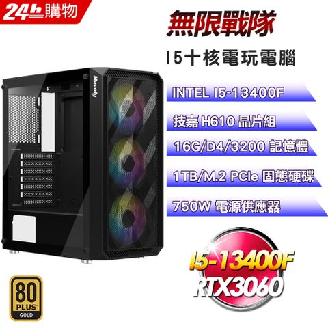 技嘉 H610 平台【無限戰隊】I5十核RTX3060電競娛樂電腦