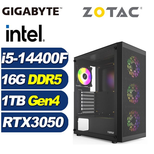 ZOTAC (DIY)深淵遊俠(i5-14400F/技嘉B760/16G/1TB M.2/RTX 3050)