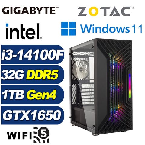 GeForce GTX 1650 4G技嘉B760平台「特戰策士W」i3四核Win11獨顯電腦