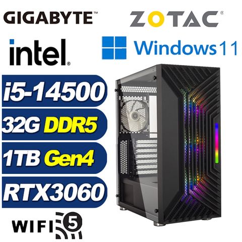 GeForce RTX 3060 12G技嘉B760平台「修羅刺客W」i5十四核Win11獨顯電腦