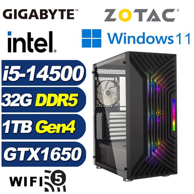 ZOTAC (DIY)修羅神官W(i5-14500/技嘉B760/32G/1TB M.2/GTX 1650/Win11)