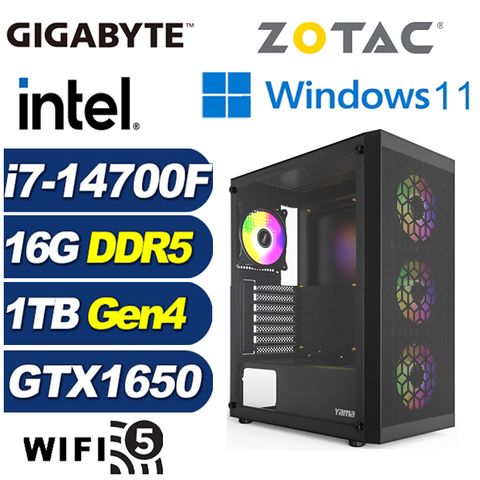 GeForce GTX 1650 4G技嘉B760平台「修羅勇士W」i7廿核Win11獨顯電腦