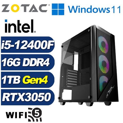 ZOTAC (DIY)獅鷲獸J4FCW(i5-12400F/華碩B760/16G/1TB M.2/RTX 3050/Win11)