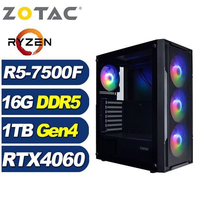 ZOTAC (DIY)暗星雲K1DC(R5-7500F/技嘉A620/16G/1TB M.2/RTX 4060)