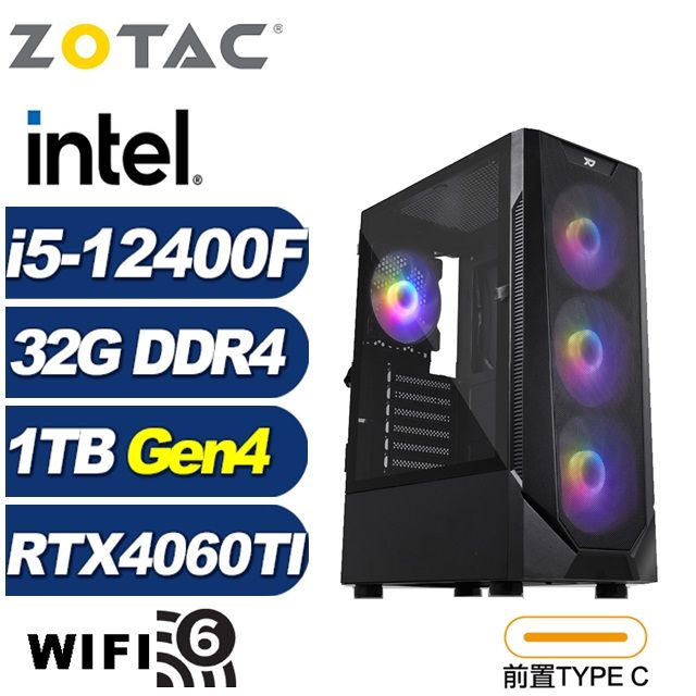 ZOTAC (DIY)刻瑞斯K03C(i5-12400F/技嘉B760/32G/1TB M.2/RTX 4060TI)