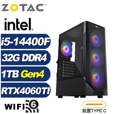 ZOTAC (DIY)刻瑞斯K06C(i5-14400F/技嘉B760/32G/1TB M.2/RTX 4060TI)