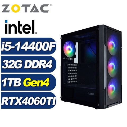 ZOTAC (DIY)武仙座ZK8CC(i5-14400F/華碩B760/32G/1TB M.2/RTX 4060TI)