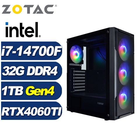 ZOTAC (DIY)駿鷹ZKACC(i7-14700F/華碩B760/32G/1TB M.2/RTX 4060TI)