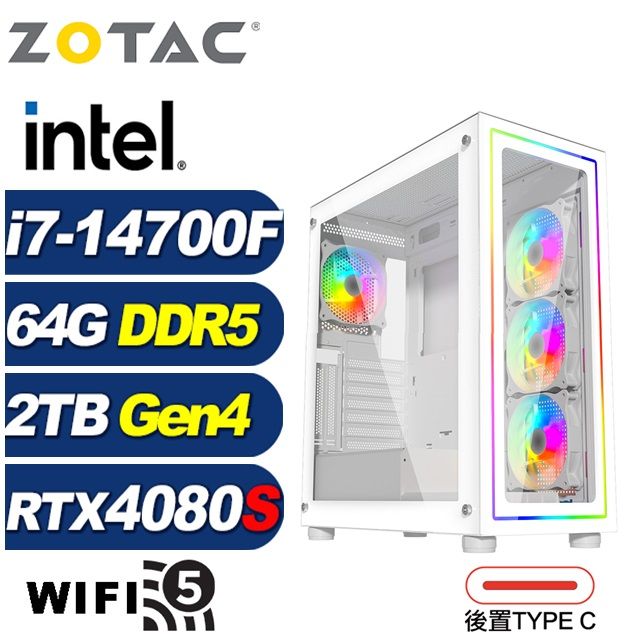 ZOTAC (DIY)駿鷹ZQBAD(i7-14700F/技嘉B760/64G/2TB M.2/RTX 4080 SUPER)