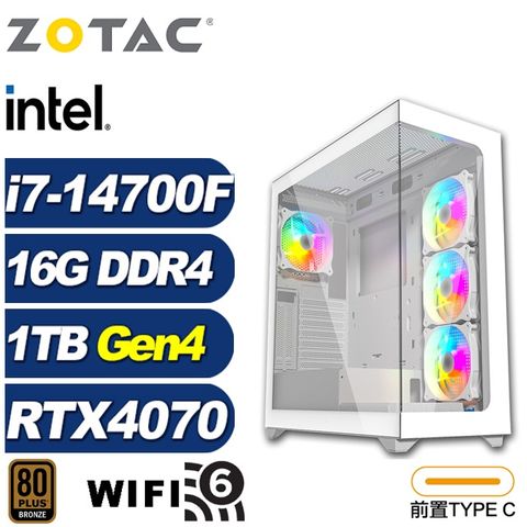 ZOTAC (DIY)風神L16C(i7-14700F/技嘉B760/16G/1TB M.2/RTX 4070)