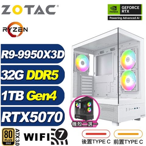 ZOTAC (DIY)朱庇特LCDC(R9 9950X3D/華碩X870/32G/1TB M.2/RTX 5070/水冷)