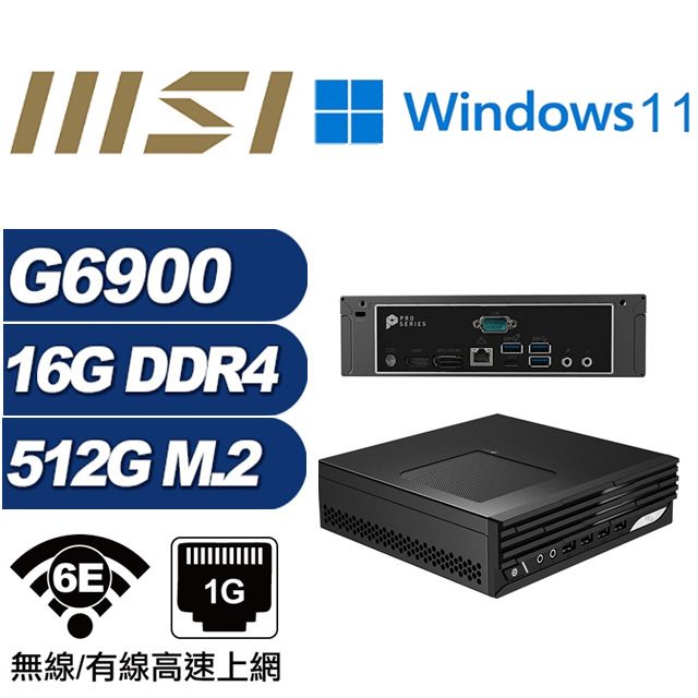 MSI 微星 (DIY)金龍勇士AW PRO DP21 迷你電腦(G6900/16G/512GB M.2/Win11)