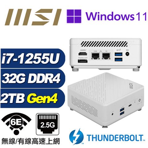 MSI 微星 (DIY)鯨魚座S36DP CUBI迷你電腦(i7-1255U/32G/2TB M.2 Gen4/Win11Pro)