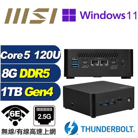 MSI 微星 (DIY)戰斧R0ACP CUBI迷你電腦(Core 5 120U/8G/1TB M.2 Gen4/Win11Pro)