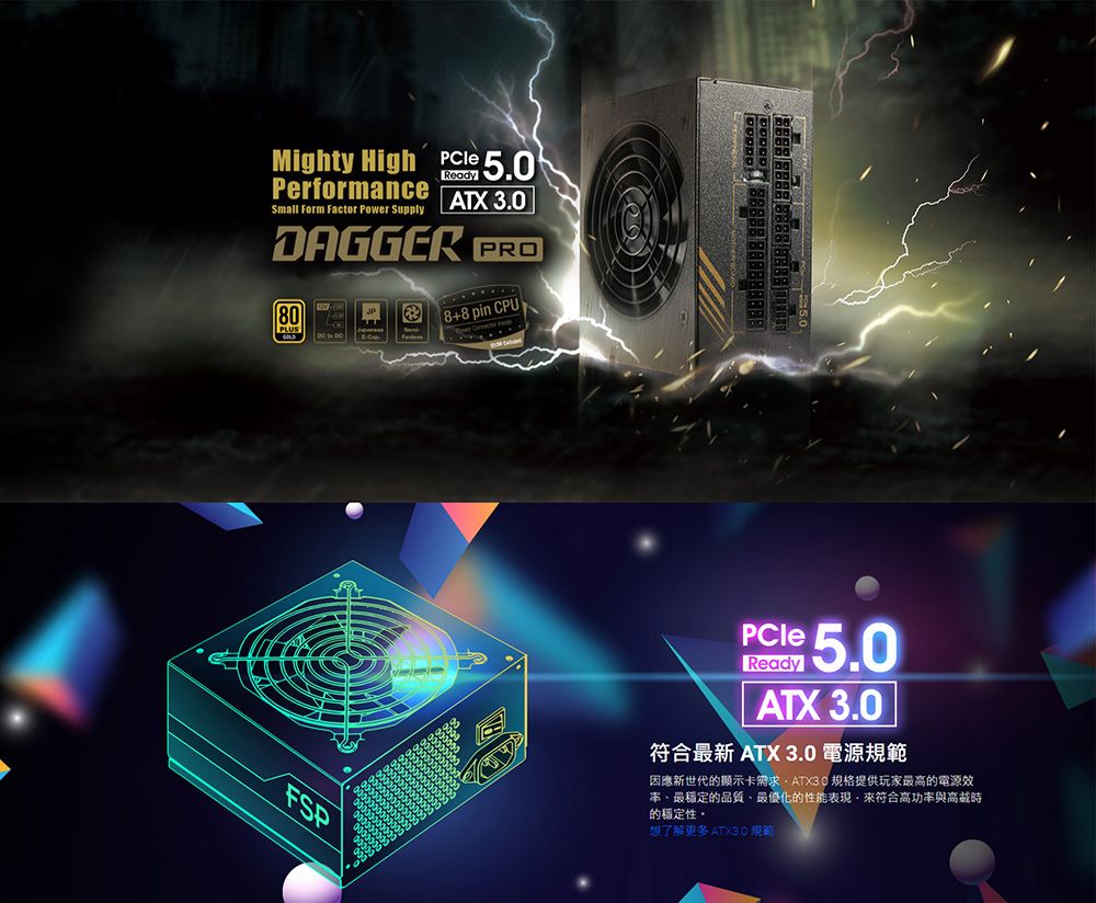 FSP 全漢DAGGER PRO 850 850W 80 PLUS 金牌SFX 全模組ITX 電源供應器