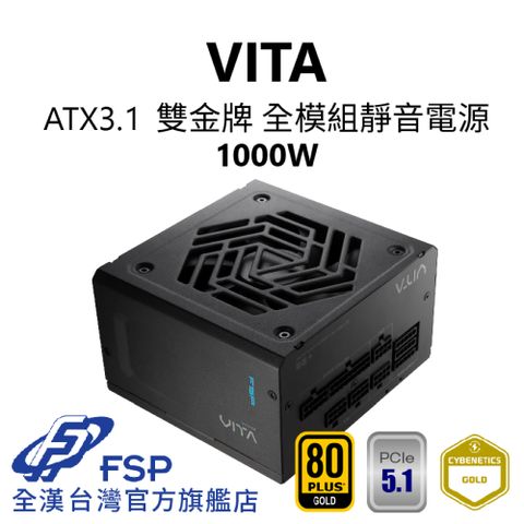 FSP 全漢 【全漢FSP】VITA 1000W ATX3.1 雙金牌全模組電源 純黑 (扁線材、液壓軸承風扇、Lambda低噪認證)