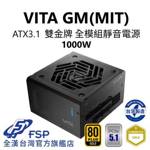 FSP 全漢 【全漢FSP】VITA GM MIT 1000W ATX3.1 PCle5.1 雙金牌全模組電源 純黑 (MIT台灣製造/扁線材)