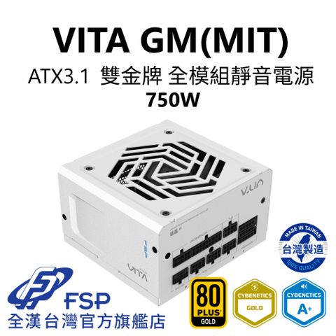 FSP 全漢 【全漢FSP】VITA GM MIT 750W ATX3.1 PCle5.1 雙金牌全模組電源 純白 (MIT台灣製造/扁線材/A+低噪認證)