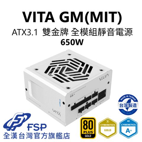 全漢FSP VITA GM MIT 650W ATX3.1 雙金牌全模組電源 純白 (台灣製造/扁線材/A+低噪認證)
