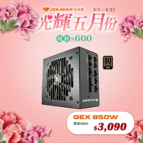 【COUGAR 美洲獅】GEX 850W 80PLUS 金牌 電源供應器