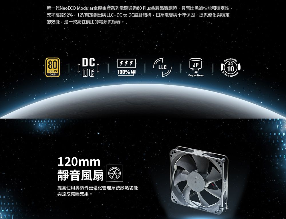 安鈦克Antec NE850G M White 80PLUS 金牌850W 白色全模組全日系電解