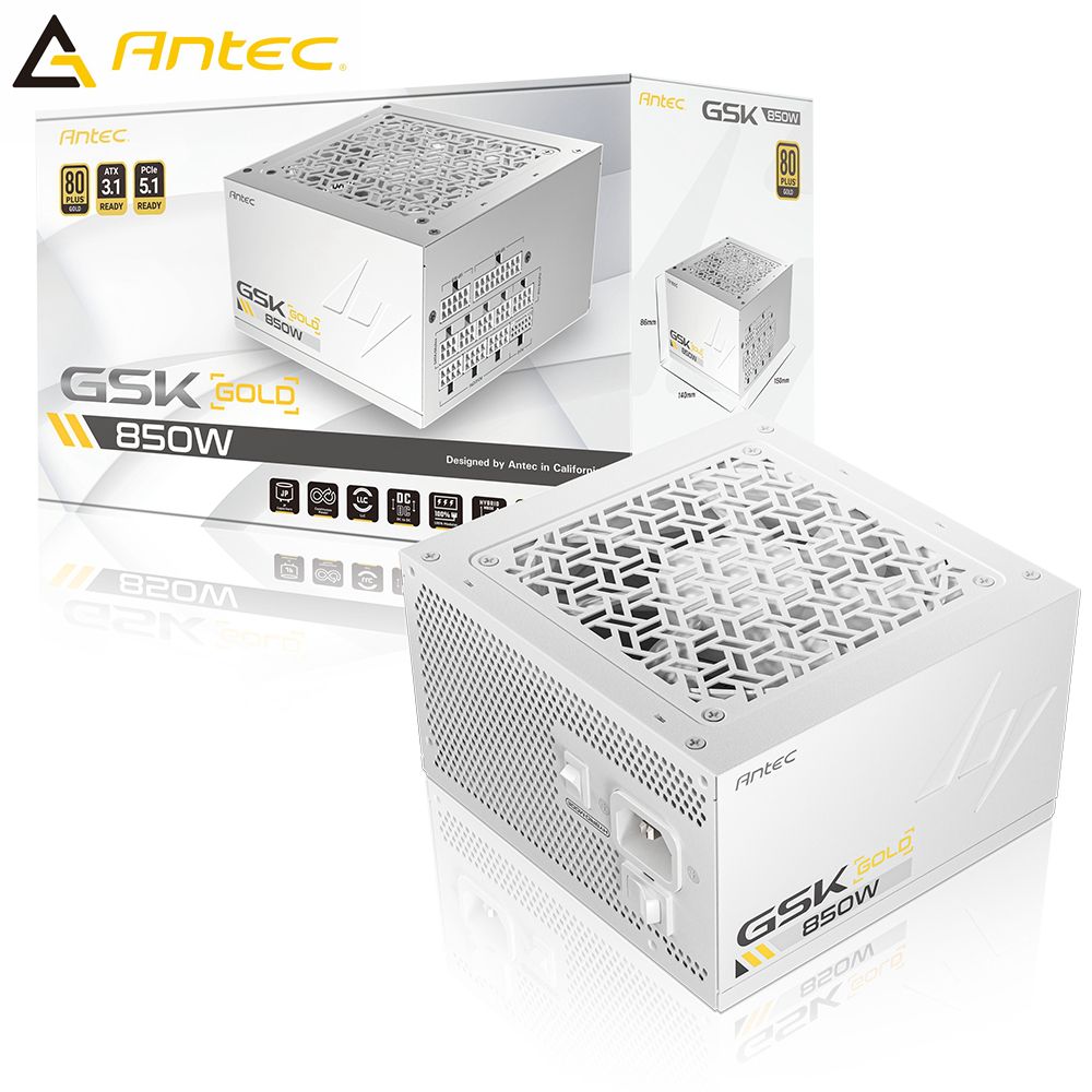 Antec 安鈦克 GSK850 ATX3.1 850W 80PLUS 金牌 PCIe 5.1 白色 電源供應器