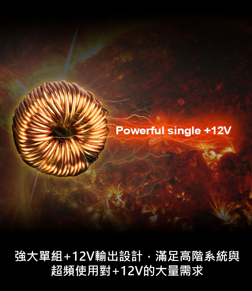 Powerful single +12V強大單組+12V輸出設計滿足高階系統與超頻使用對+12V的大量需求