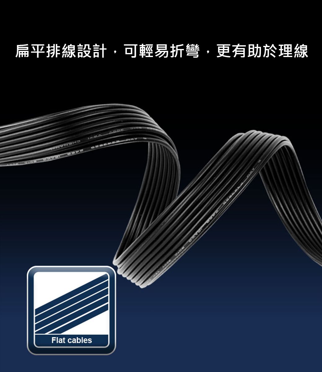 扁平排線設計,可輕易折彎,更有助於理線Flat cables