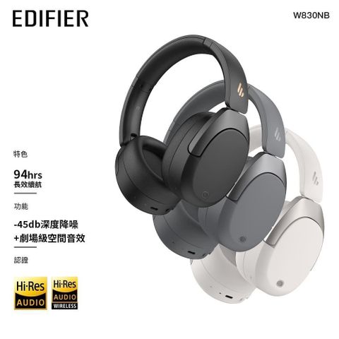 Edifier 【南紡購物中心】  W830NB 無線降噪耳罩耳機