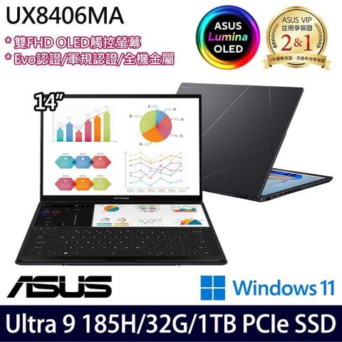 ASUS 華碩 【南紡購物中心】 UX8406MA-0022I185H 墨灰色