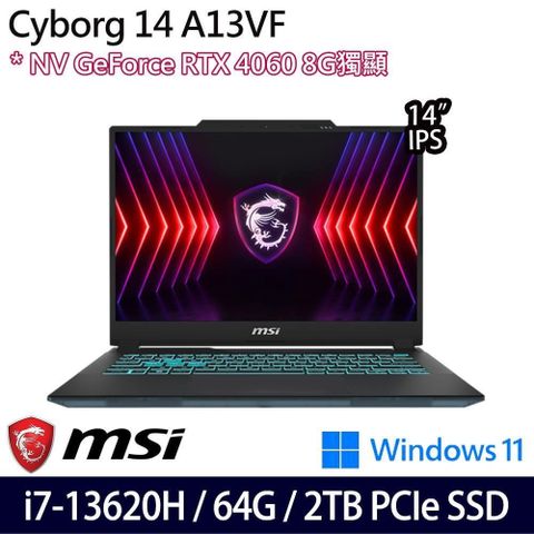 MSI Cyborg 14 A13VF-026TW(i7-13620H/64G/2TB/RTX4060 8G/14/W11)特仕