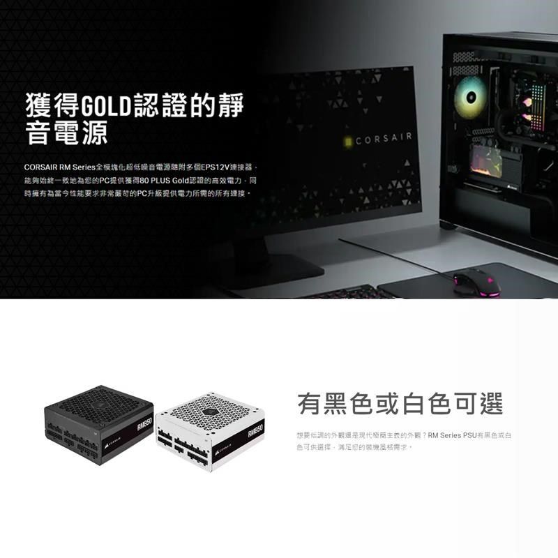 CORSAIR 海盜船RM850 80Plus金牌850W 金牌電源供應器散熱控制/電腦diy