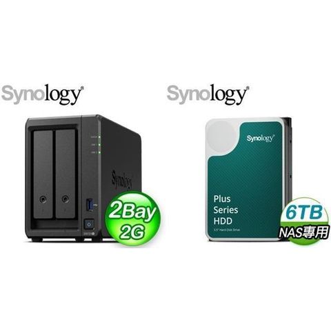 Synology 群暉 【南紡購物中心】 促銷組合  DiskStation DS723+ 2Bay NAS+ HAT3300 PLUS 6TB NAS硬碟(X2)