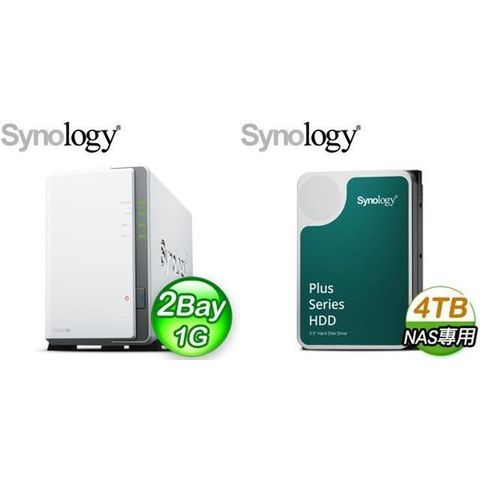 Synology 群暉 【南紡購物中心】 促銷組合  DiskStation DS223j 2Bay NAS+ HAT3300 PLUS 4TB NAS硬碟(X2)