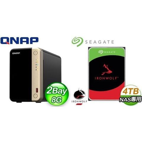 QNAP 威聯通 【南紡購物中心】 促銷組合  TS-264-8G NAS+Seagate 那嘶狼 4TB(X2)